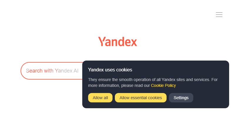 在浏览器地址栏输入yandex.com的操作示意图